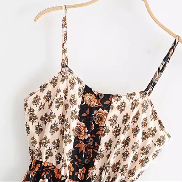 Orange Black Boho Floral Gypsy Print Cami Dress - Picture 6 of 7